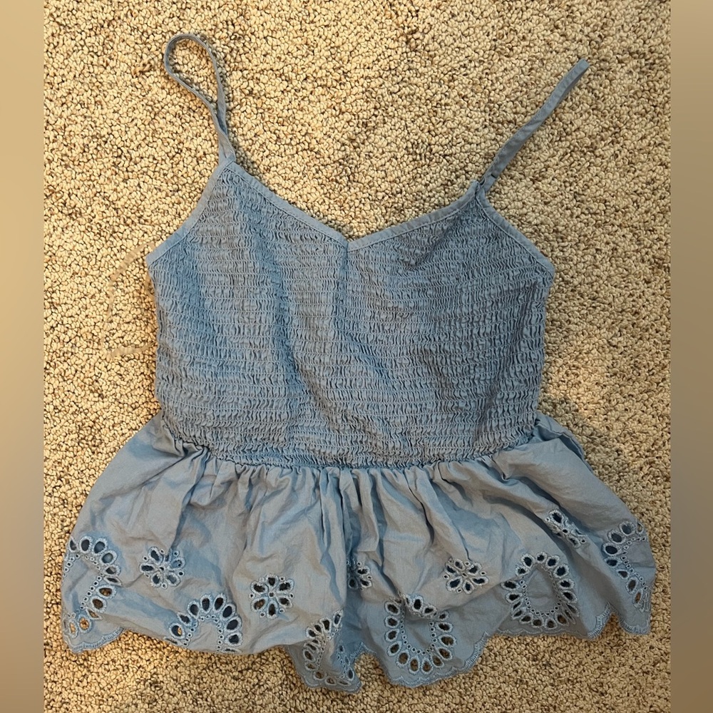 Cute spaghetti strap blue tank top
